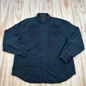 J.Campbell Gothic Grunge Embroidered Button Shirt Black 2XL Affliction‎ Style